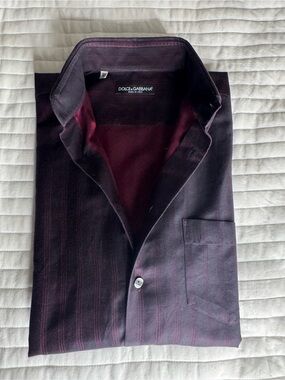 DOLCE & GABBANA Men's Deep Burgundy & Black Stripe Dress Shirt